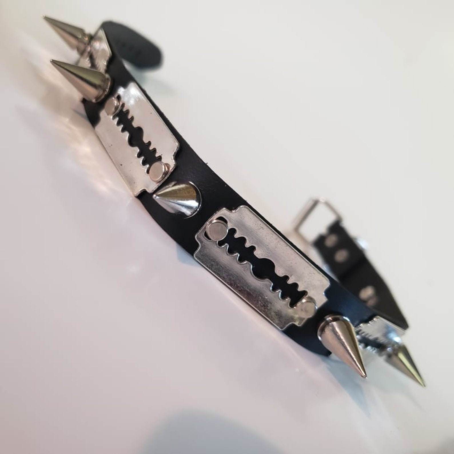 Cyber Gothic Punk Leather Choker With Razors & Spikes - Etsy