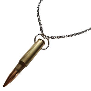 本物の.308口径の弾丸とステンレススチールチェーンが付いた弾丸ネックレス、ゴシックパンクバイカー軍余剰品