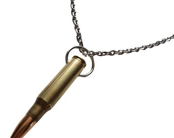 bullet necklace with real .308 caliber bullet and a Stainless Steel chain,Gothic Punk Biker Army surplus