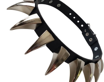Leather Choker with BIG size claw rivets,Goth Punk Rock Biker Heavy Metal