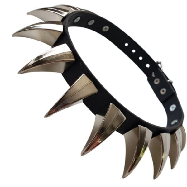 Leather Choker with BIG size claw rivets,Goth Punk Rock Biker Heavy Metal