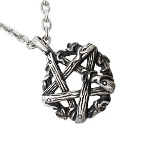 Gothic Punk Pentagram Pewter & Stainless Steel necklace,