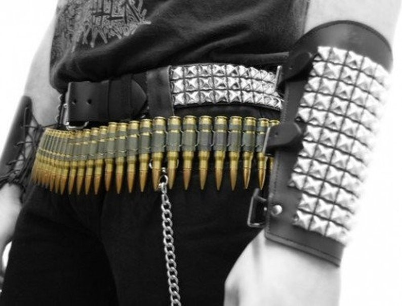 Ceinture de balle, ceinture punk, ceinture gothique, ceinture de balle Heavy Metal, mode punk, mode gothique, accessoires de cosplay, ceinture de costume, costume de l'armée,.308 cal image 10