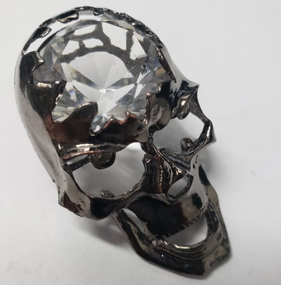 Crystal Diamond Brain Inside a Black Nickel Plated Skull Head With ...