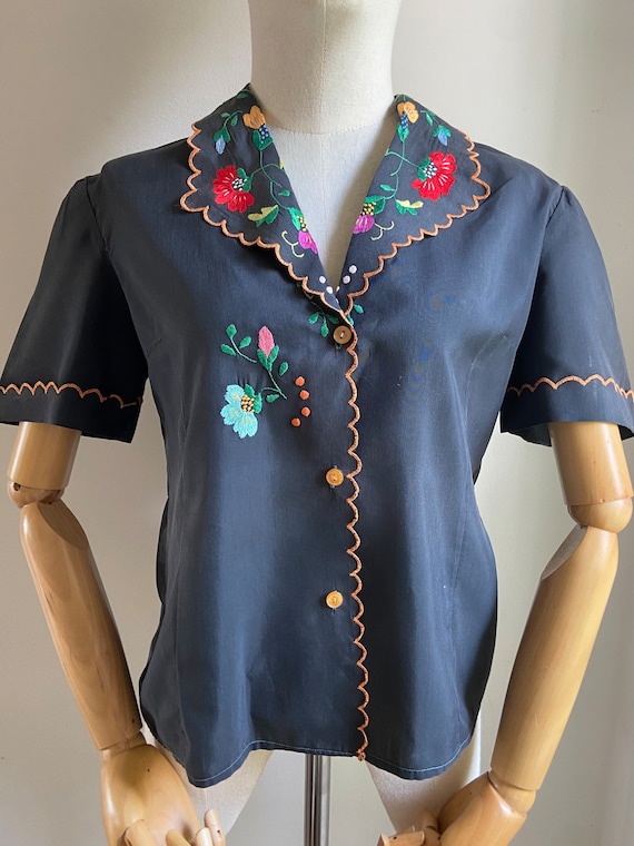 Vintage Hungarian hand embroidered floral blouse S - image 2