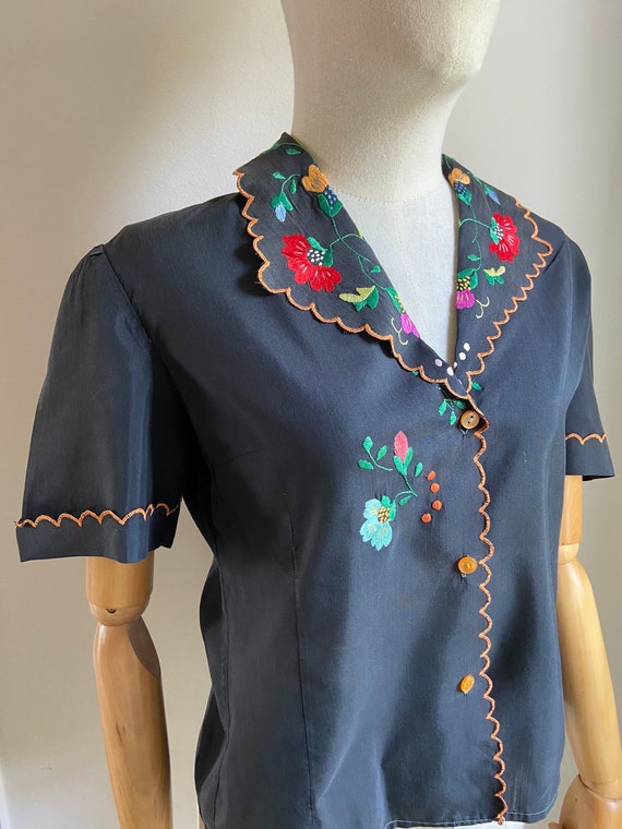 Vintage Hungarian hand embroidered floral blouse S - image 8