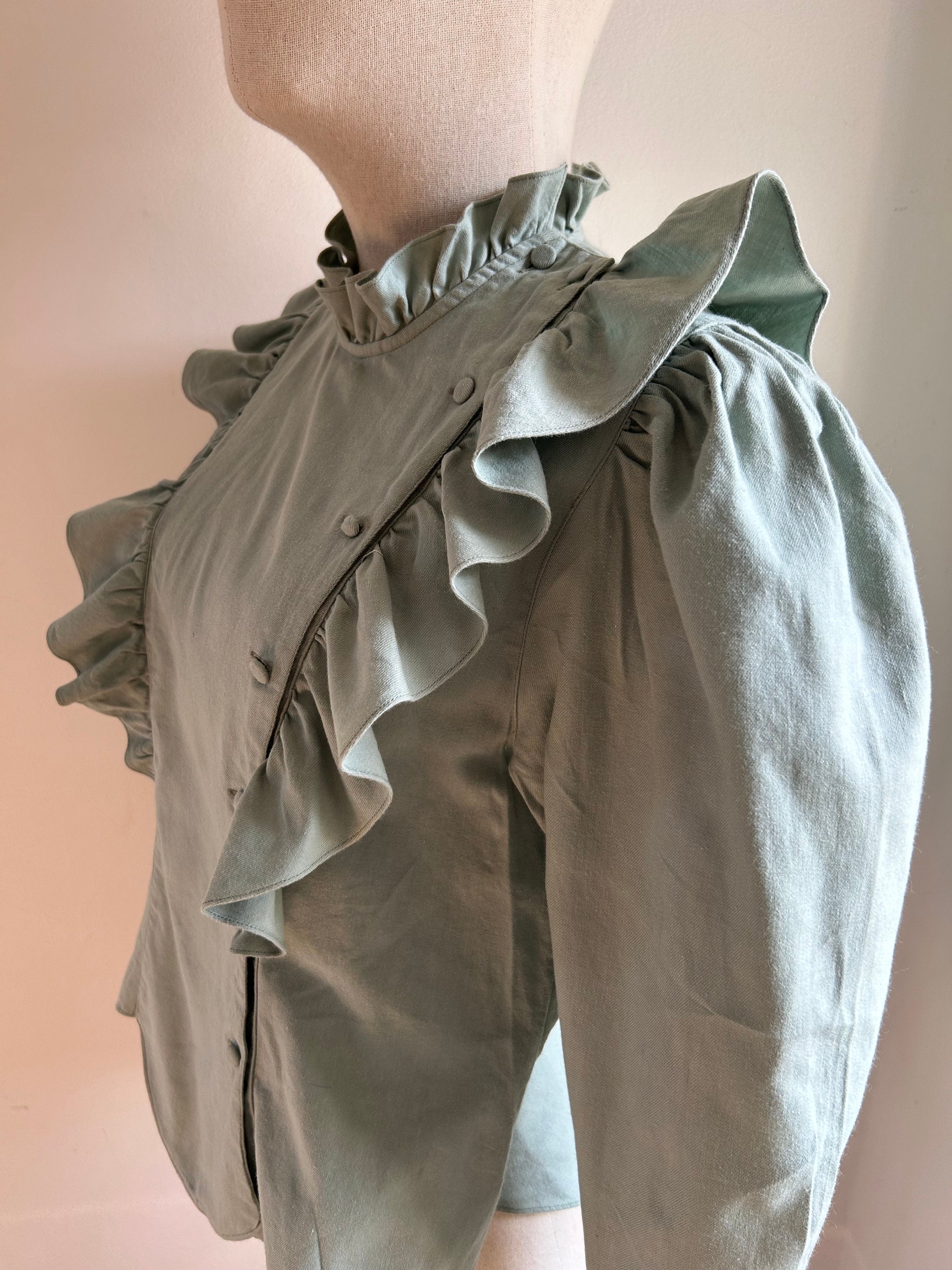Japanese Ruffle Pattern Vintage Japanese Pastel Green Frill Ruffle Cotton Blouse S - Etsy