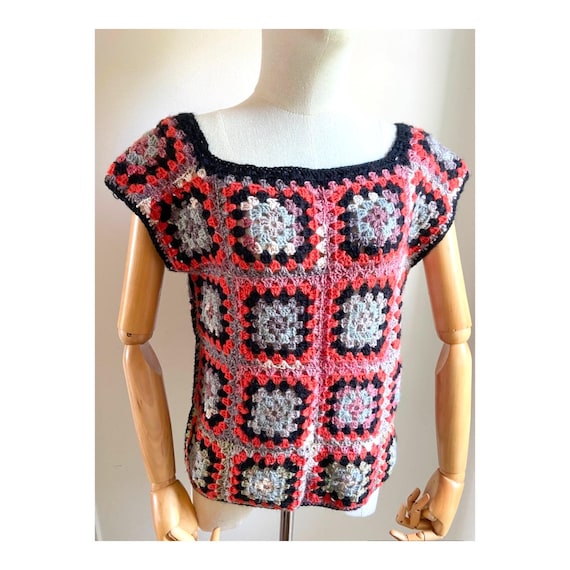 Hand crocheted hand knitted patchwork vest gilet … - image 1