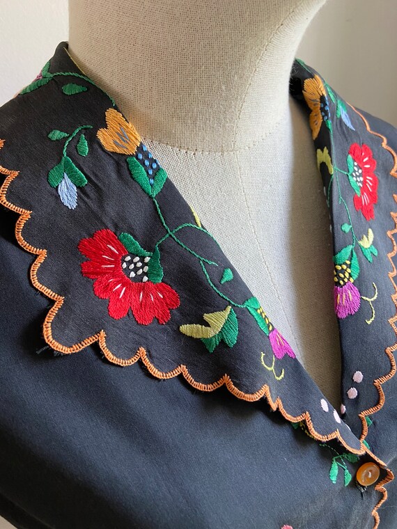 Vintage Hungarian hand embroidered floral blouse S - image 9