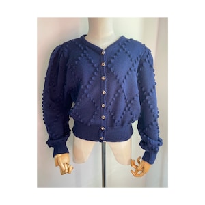 Vintage Austrian dirndl trachten popcorn knit mutton sleeve cardigan M
