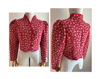 Vintage Austrain Dirndl Trachten Puffärmel roter Blumenblazer XS/S