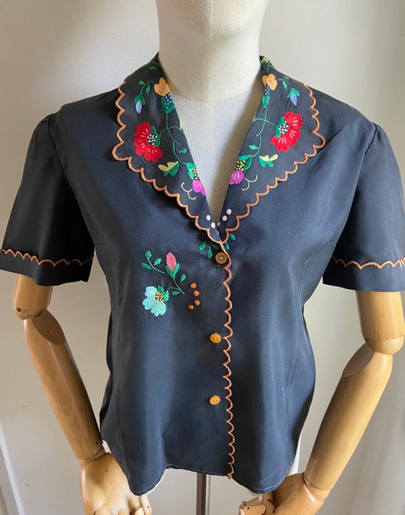 Vintage Hungarian hand embroidered floral blouse S - image 10