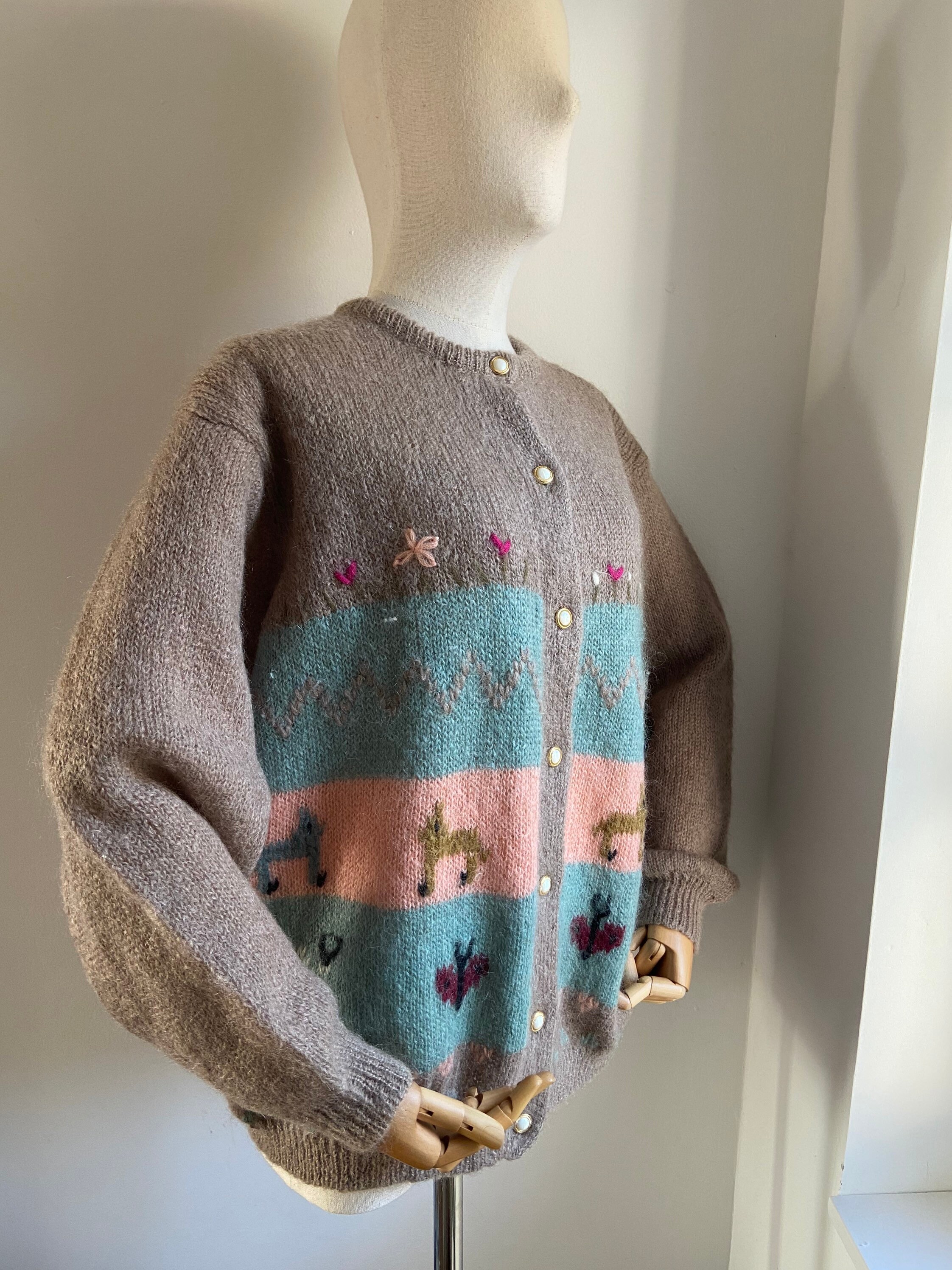 Vintage soft mohair and wool Italian novelty cardigan Etsy