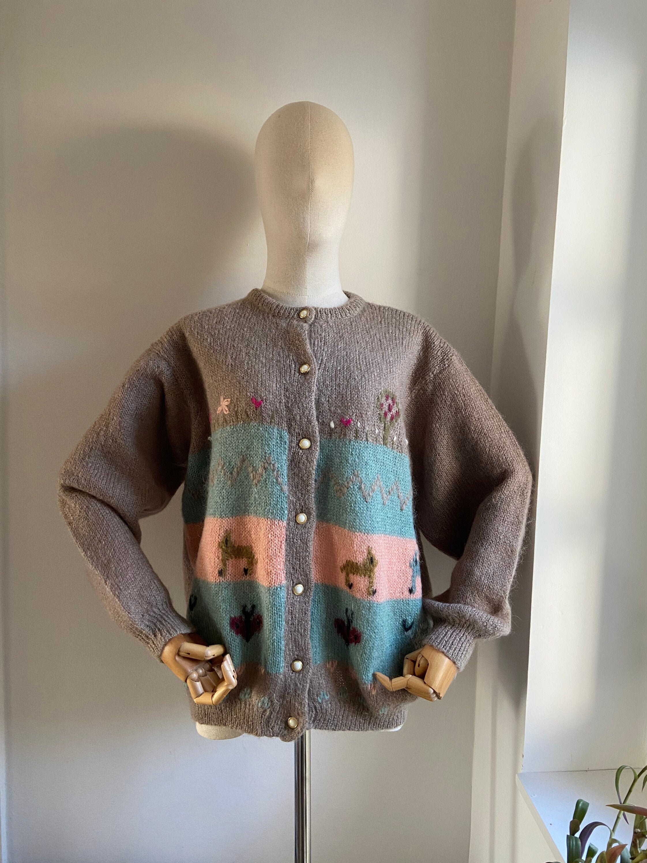Vintage soft mohair and wool Italian novelty cardigan Etsy
