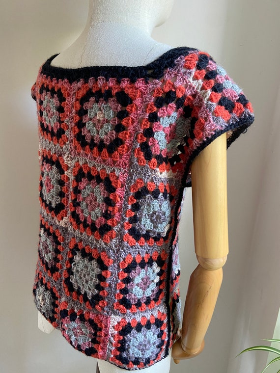 Hand crocheted hand knitted patchwork vest gilet … - image 6