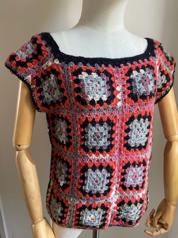 Hand crocheted hand knitted patchwork vest gilet … - image 7