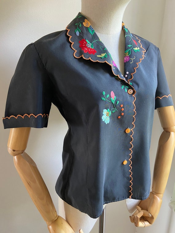 Vintage Hungarian hand embroidered floral blouse S - image 4