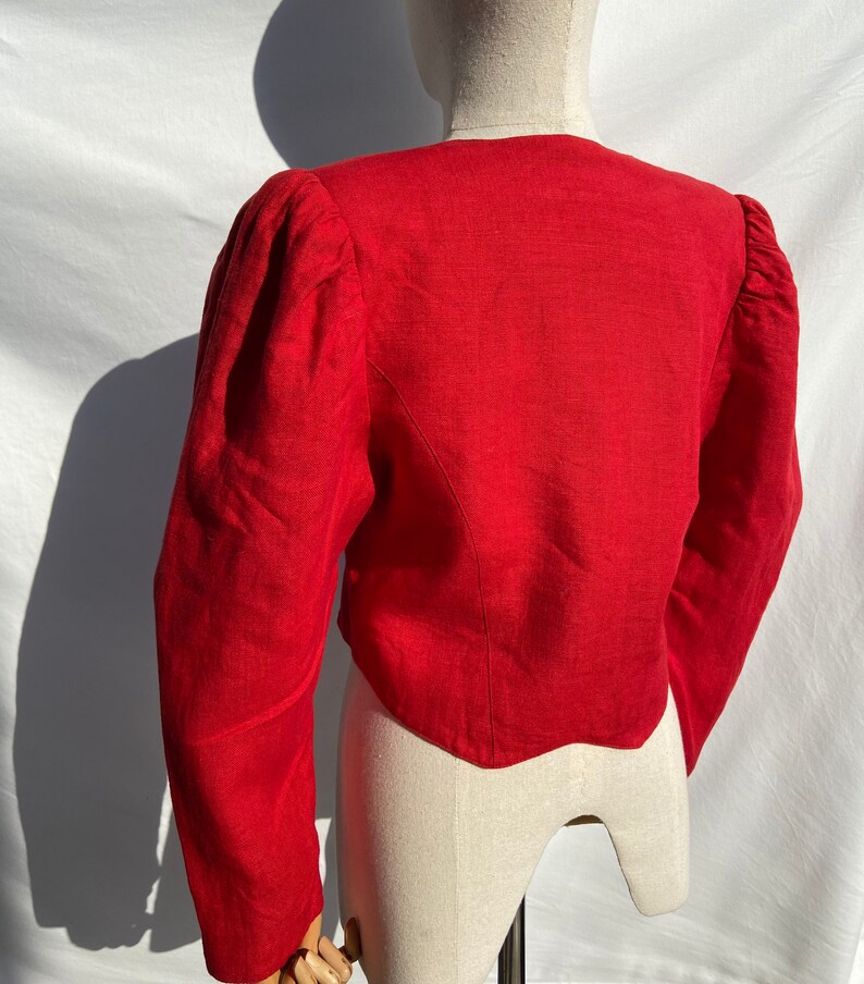 Vintage red Austrian dirndl trachten blazer jacket with sweet floral embroidery size S