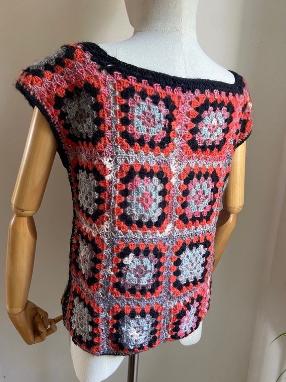 Hand crocheted hand knitted patchwork vest gilet … - image 5