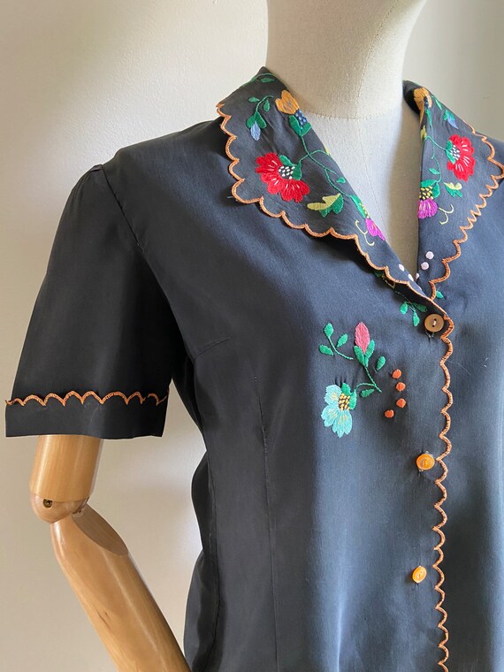 Vintage Hungarian hand embroidered floral blouse S - image 7