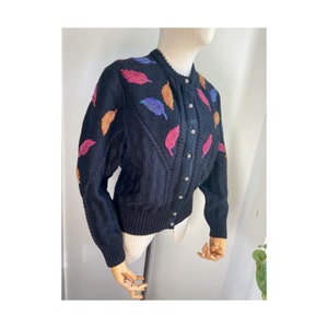 Vintage hand knitted Austrian black dirndl trachten cardigan S/M