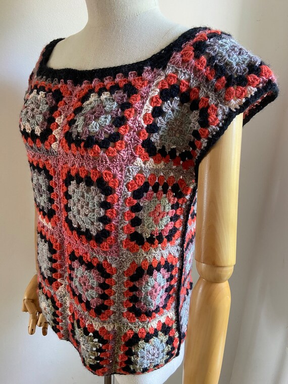 Hand crocheted hand knitted patchwork vest gilet … - image 4