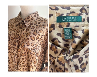 Blusa vintage de algodón con estampado de guepardo leopardo RALPH LAUREN L/XL
