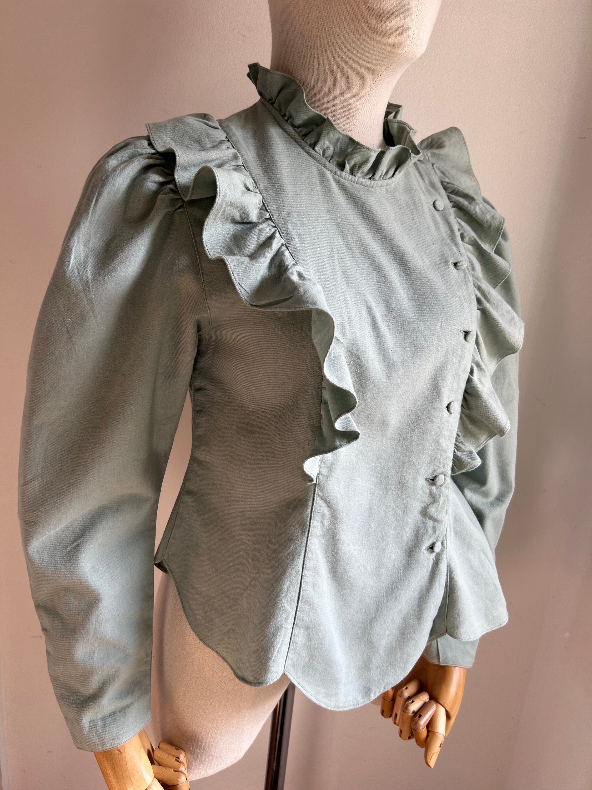 Japan Ruffle Jacket Vintage Japanese Pastel Green Frill Ruffle Cotton Blouse S - Etsy