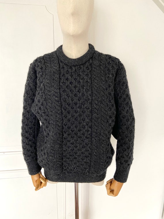 Vintage Aran dark grey cable knit fisherman’s Iris