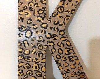 Leopard print art print poster home decor with personalised letter brown fashion