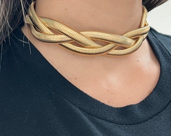 Chunky Gold Choker, Snake Choker Necklace, Flat Snake Chain, thick choker, Wire Choker Necklace, Tubogas Choker Necklace, Tarnish Free