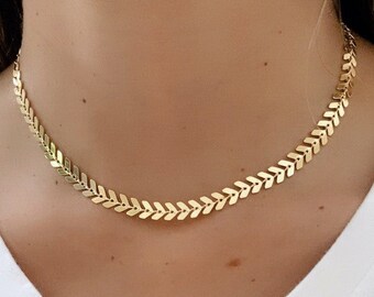 Chevron Chain Choker, Fishtail Choker Necklace For Women