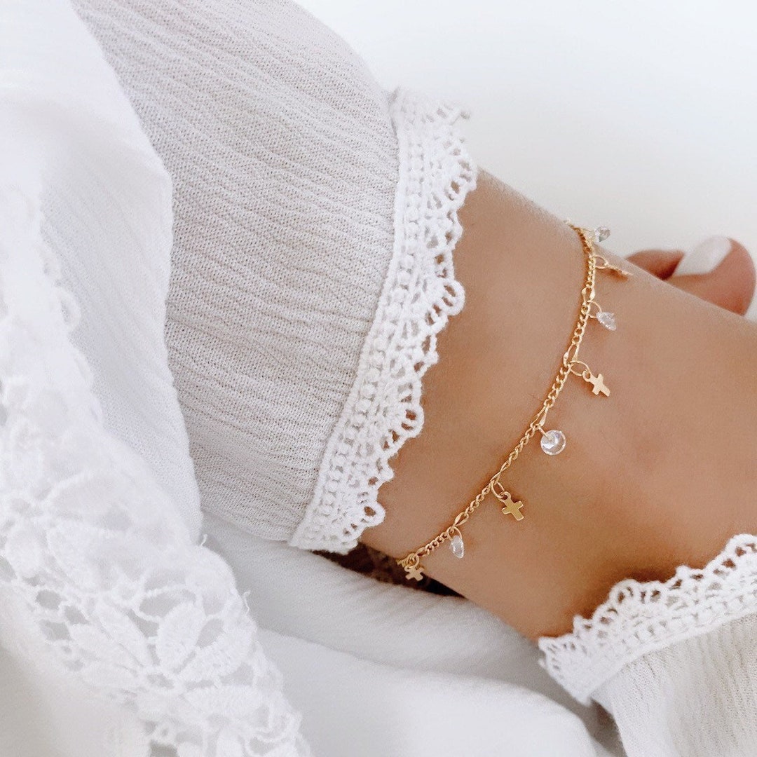 Multi Cross Anklet, Dangling Crystal Anklet, Religious Jewelry Etsy