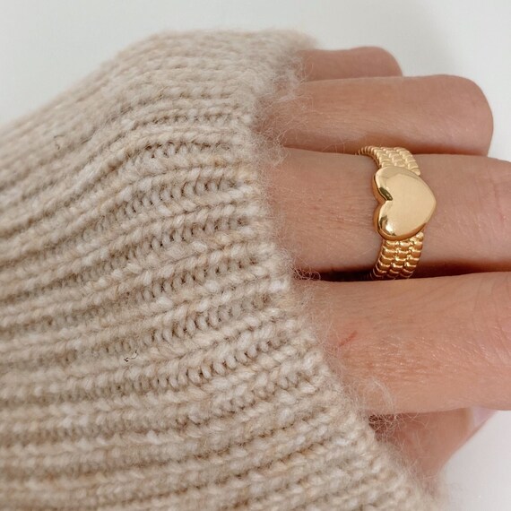 Heart Band Ring Heart Ring Gold Statement Heart Ring Chunky