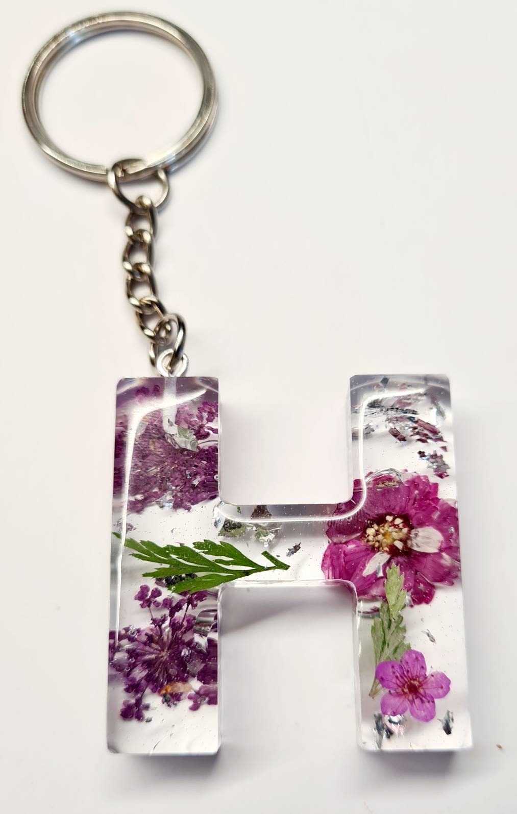Resin Personalised Keyring Floral with Silver keychain Etsy