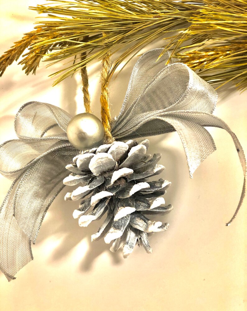 Pinecone ornaments Silver and Gold Holiday Tree Ornaments Etsy