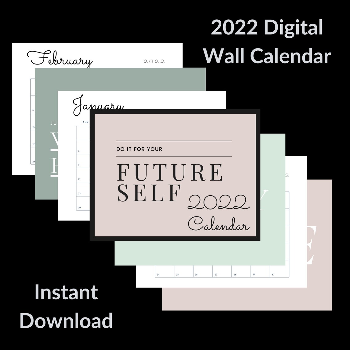 Motivational Digital Wall Planning Calendar 2022 Etsy