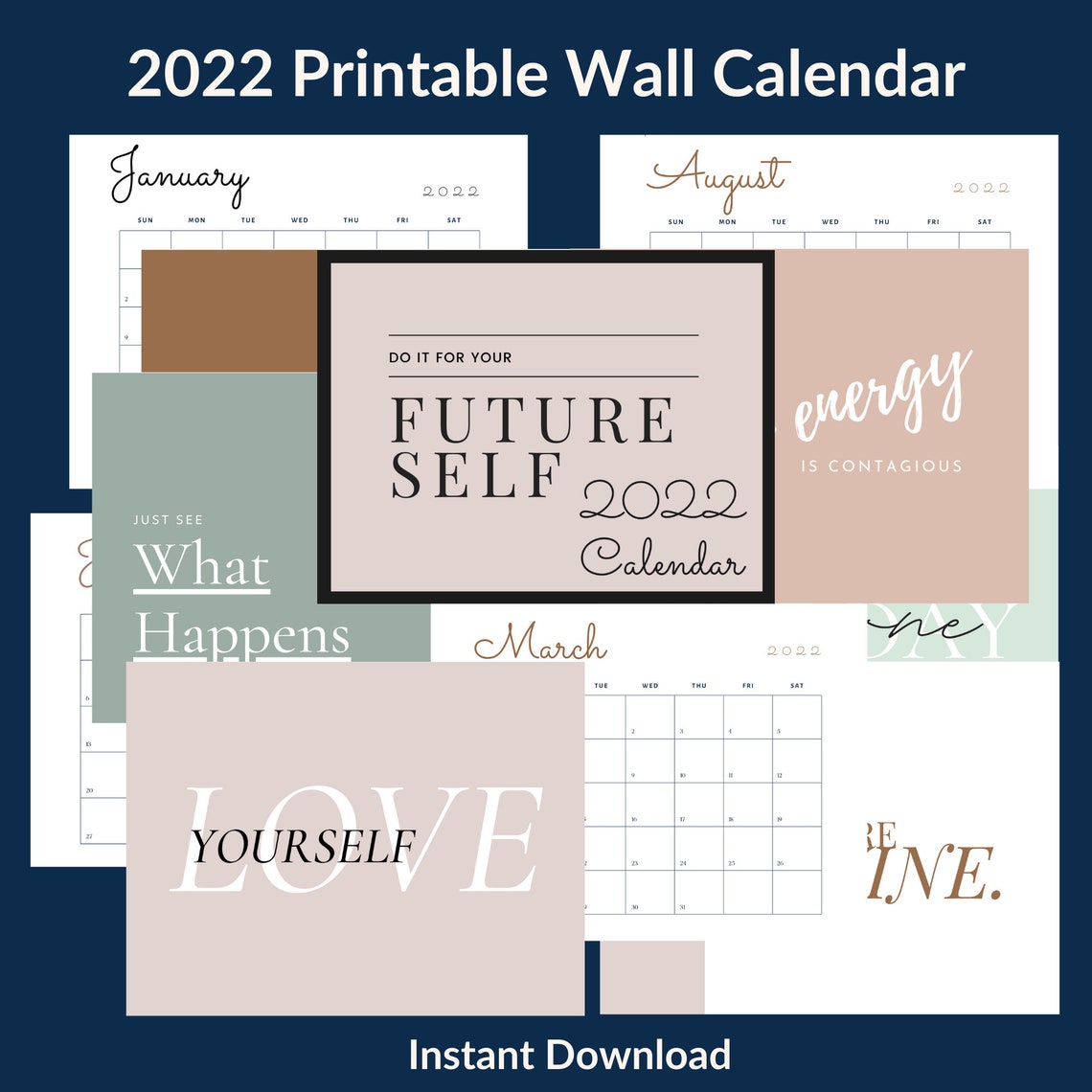 Motivational Digital Wall Planning Calendar 2022 Etsy