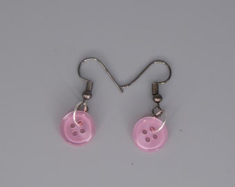 Pink Button Earrings, Boho Jewellery, Festival Earrings, Valentines Gift