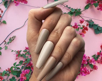 Uñas degradadas desnudas / Uñas neutras / Uñas de gel pintadas a mano / Uñas falsas / Uñas de lujo