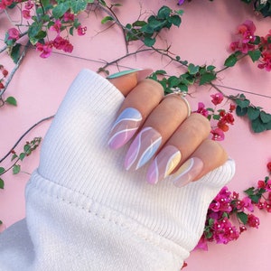Spring Abstract Swirl Nails | Summer | Bright | Hand-painted Gel Nails | Fake Nails | Luxury Nails | Pastel
