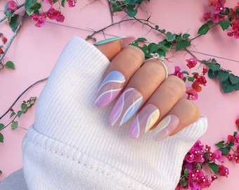 Spring Abstract Swirl Nagels | Zomer | Heldere | Handgelakt gelnagels | Nepnagels | Luxe Nagels | Pastel