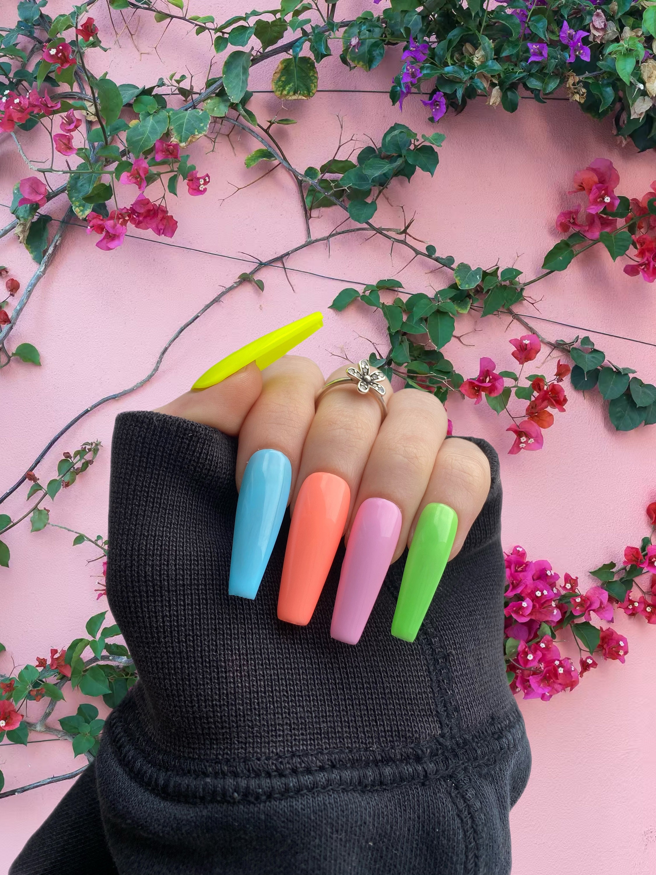 Summer Vibes Neon Nails Bright Handpainted Gel Nails Fake Nails Luxury