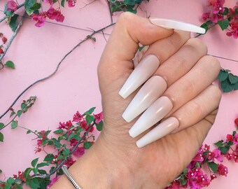 Ombré Uñas Falsas / Uñas Babyboomer / Uñas Nude / Uñas de Gel pintadas a Mano / Uñas Falsas / Uñas de Lujo