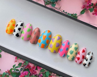 Kleurrijke Koeienprint Nagels | Zomer | Heldere | Handgelakt gelnagels | Nepnagels | Luxe nagels