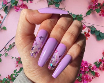Varios colores / Uñas de mariposa Ombré / Brillante / Uñas de verano / Uñas de gel pintadas a mano / Uñas falsas / Uñas de lujo