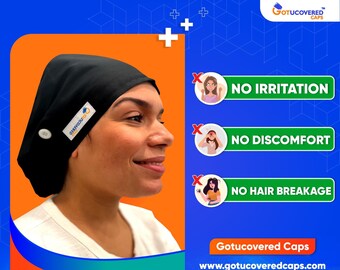 Silk Lined Scrub Hats for Women | Satin Lining Scrub Caps with Buttons for Mask | Euro Style Scrub Hats for Braids and Long Hair