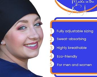 Black Surgical Scrub Cap: Unisex Tie-Back Nurse Hat with Sweatband