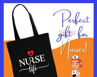 Black Canvas Nurse Tote Bag: Nurse Life Design