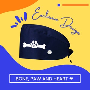 Paw Print Surgical Scrub Hat: Vet Tech Cotton Head Cover